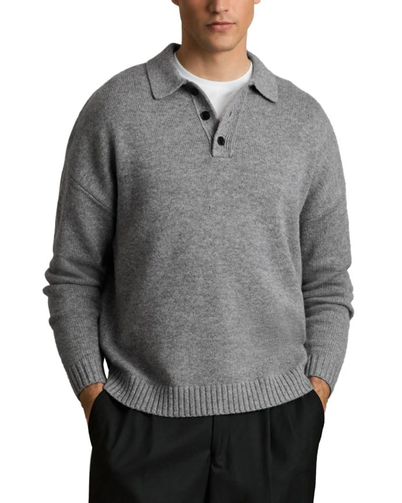 Jacob Relaxed Fit Quarter Button Long Sleeve Wool Knit Polo