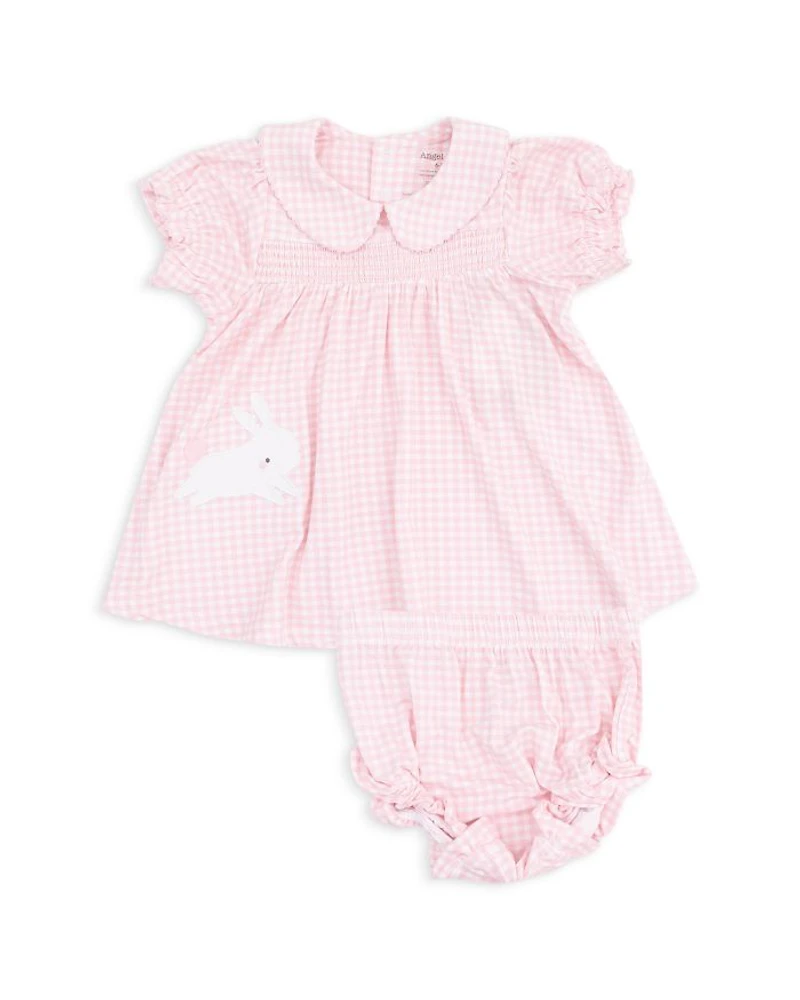 Girls' Mini Gingham Classic Smocked Peter Pan Collar Dress & Diaper Cover Set - Baby