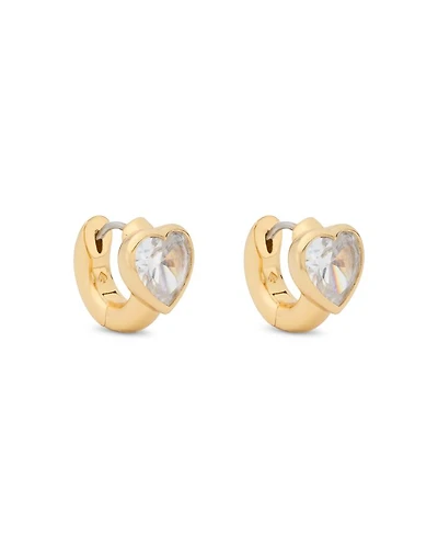Keep Sparkling Stone Heart Huggie Hoop Earrings Gold Tone