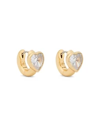 Keep Sparkling Stone Heart Huggie Hoop Earrings Gold Tone