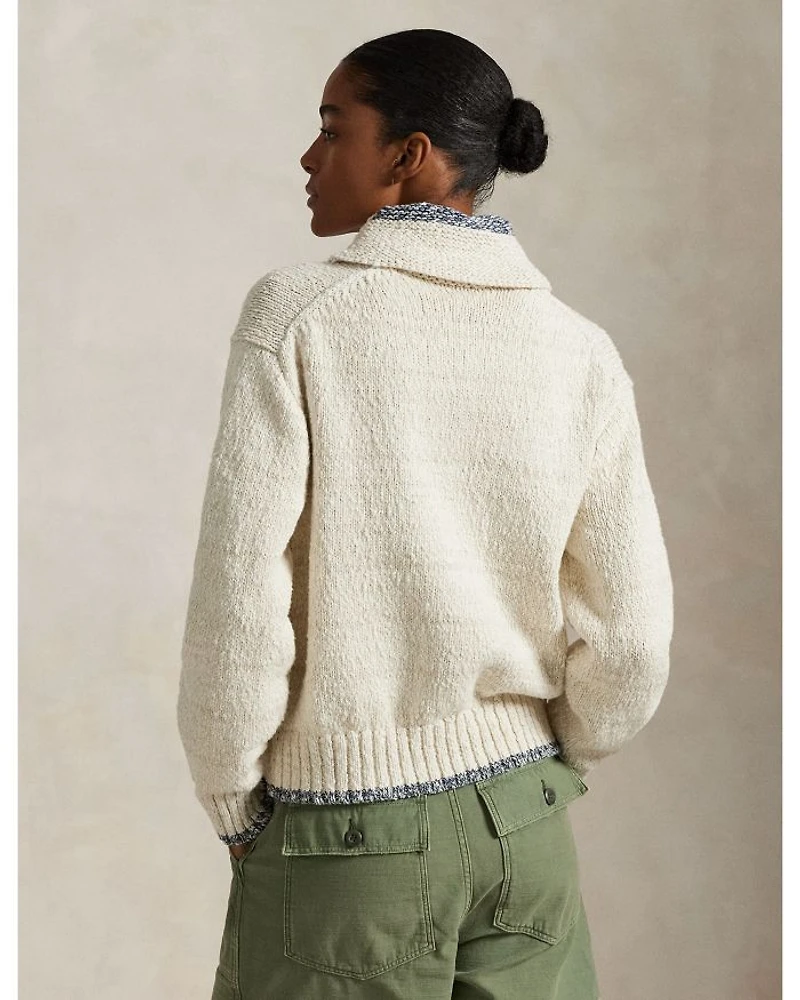 Logo Shawl Collar Full Zip Cardigan