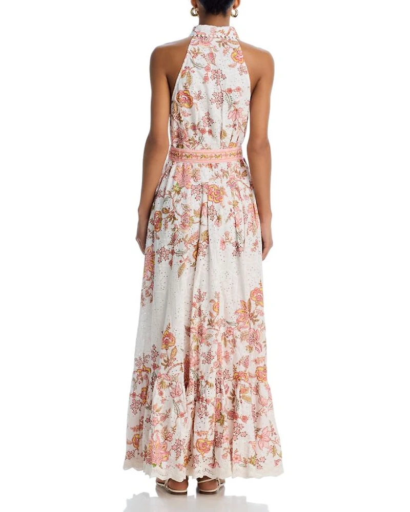 Floral Buckle Belt Button Front Maxi Dress