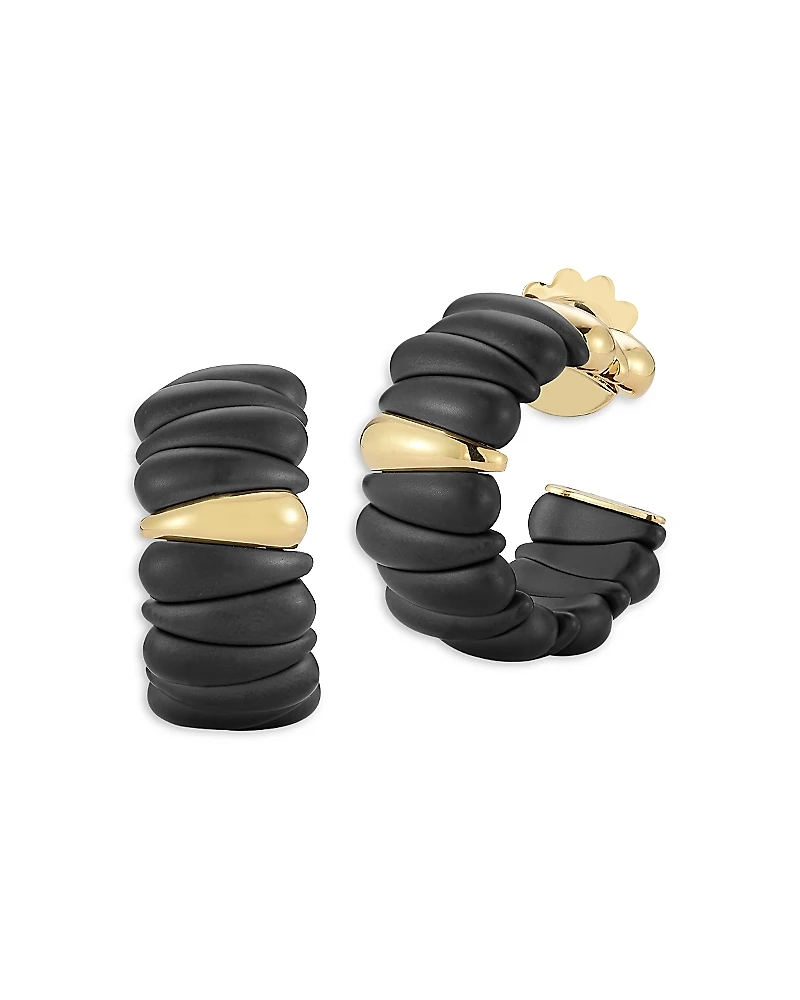 Roberto Demeglio 18K Yellow Gold Demeglio Black Ceramic Sectioned Hoop Earrings