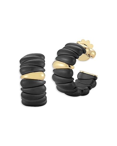 Roberto Demeglio 18K Yellow Gold Demeglio Black Ceramic Sectioned Hoop Earrings