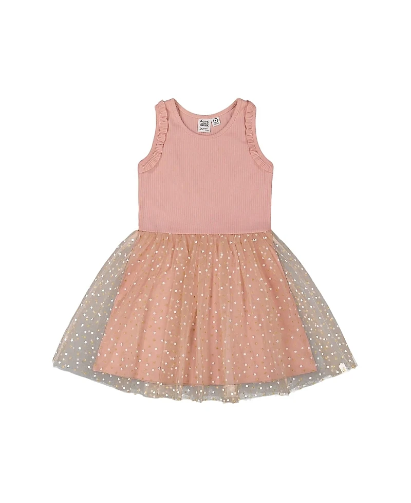 Deux par Deux Girls' Bi-Material Dress with Printed Dots on Mesh Skirt Warm - Big Kid