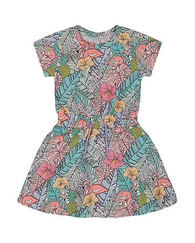 Deux par Deux Girls' Printed French Terry Flamingos Dress - Big Kid