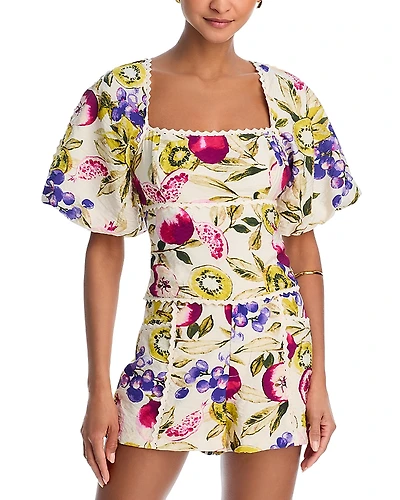 Aqua Fruit Vine Puff Sleeve Top - Exclusive