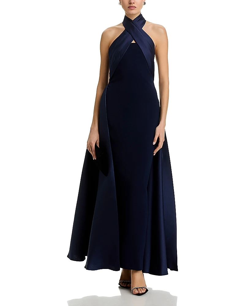 Aqua Halter Mikado Gown - Exclusive