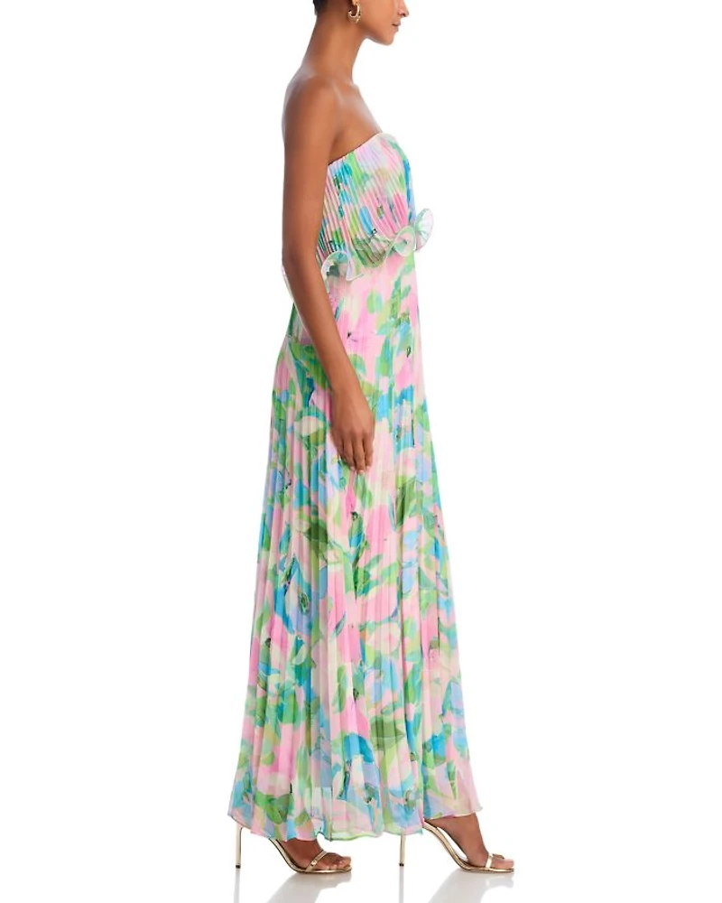 Printed Pleated Strapless Dress - Exclusive
