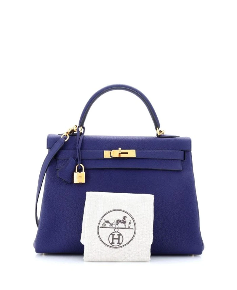 Kelly Handbag Blue Togo with Gold Hardware