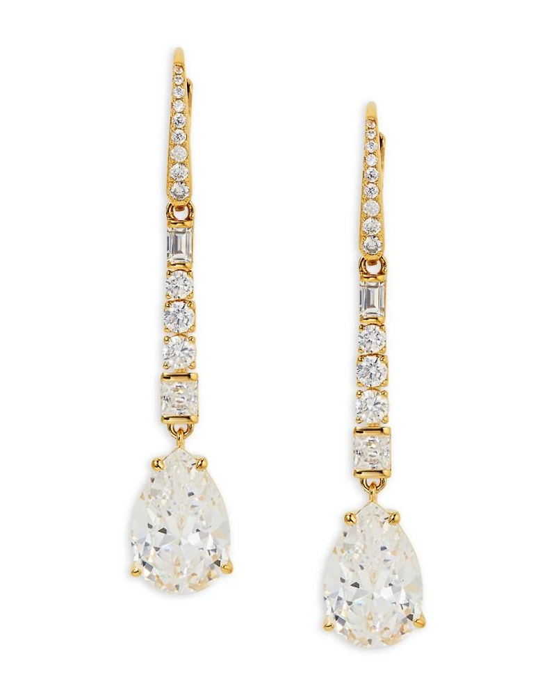 Cubic Zirconia Linear Drop Earrings in 18K Gold Plated