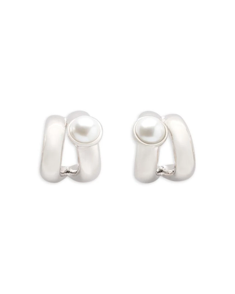Keep Sparkling Imitation Pearl Double Huggie Hoop Earrings
