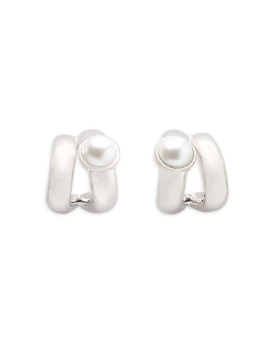 Keep Sparkling Imitation Pearl Double Huggie Hoop Earrings