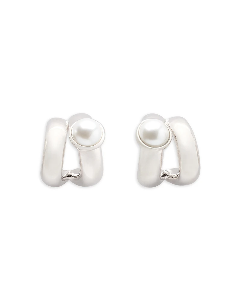 kate spade new york Keep Sparkling Imitation Pearl Double Huggie Hoop Earrings