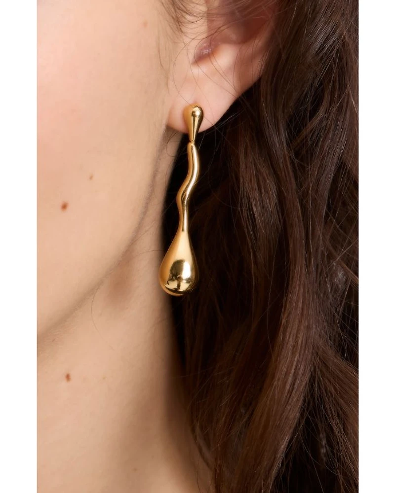 Molten Linear Drop Earrings in Gold Tone
