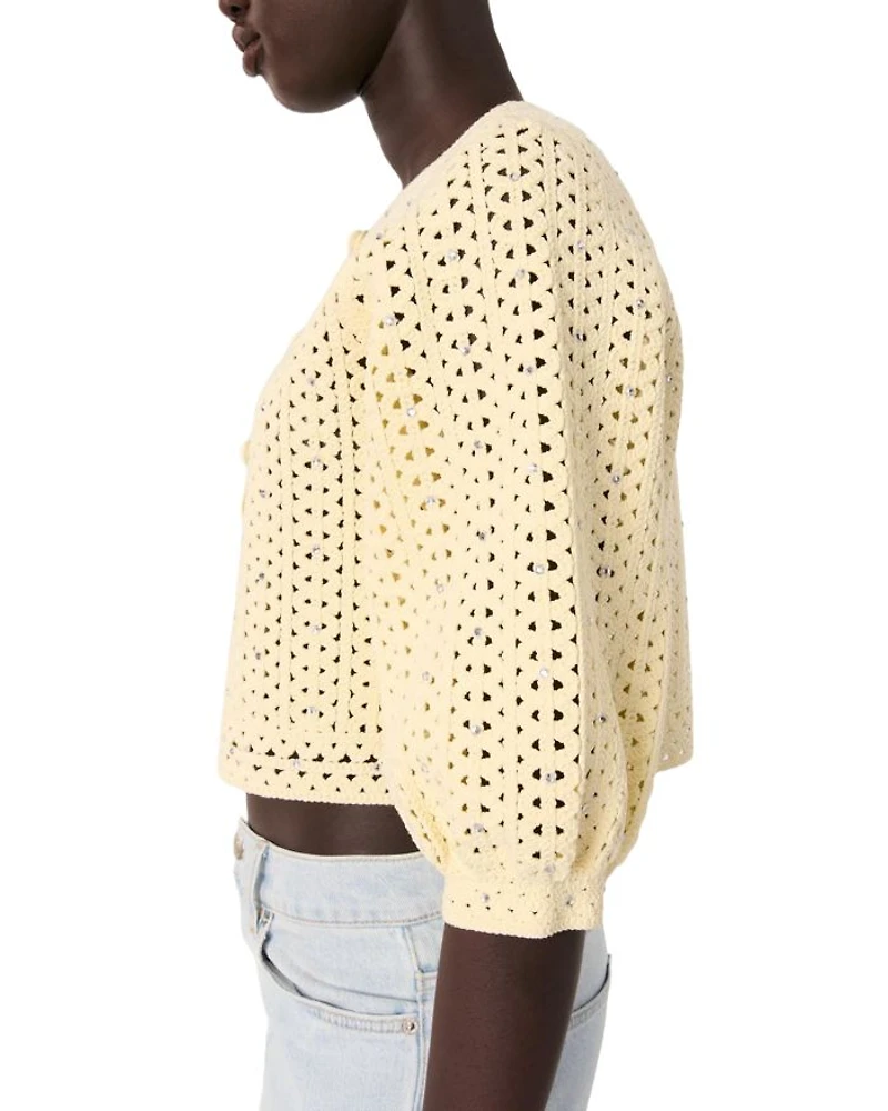 Cropped Rhinestone Crochet Cardigan