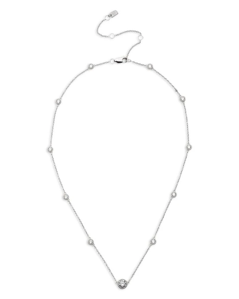 Cubic Zirconia Station Collar Necklace in Sterling Silver, 16"-19"