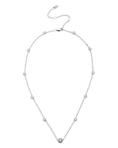 Cubic Zirconia Station Collar Necklace in Sterling Silver, 16"-19"