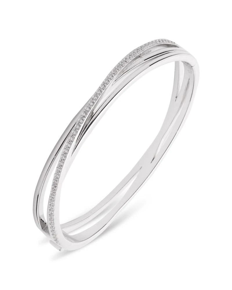 Pavé Crisscross Bangle Bracelet in Sterling Silver