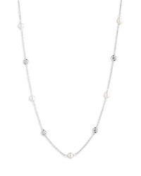 Cubic Zirconia & Cultured Freshwater Pearl Collar Necklace in Sterling Silver, 18"-21"
