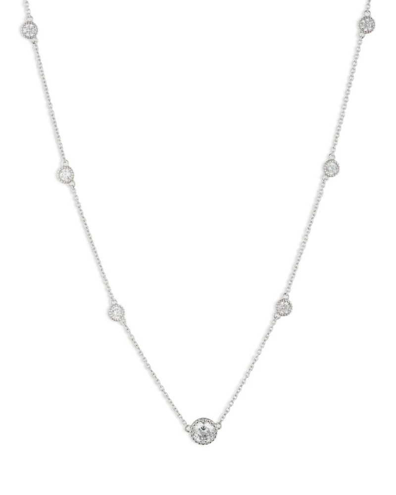 Cubic Zirconia Station Collar Necklace in Sterling Silver, 16"-19"
