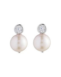 Cubic Zirconia & Cultured Freshwater Pearl Stud Earrings in Sterling Silver