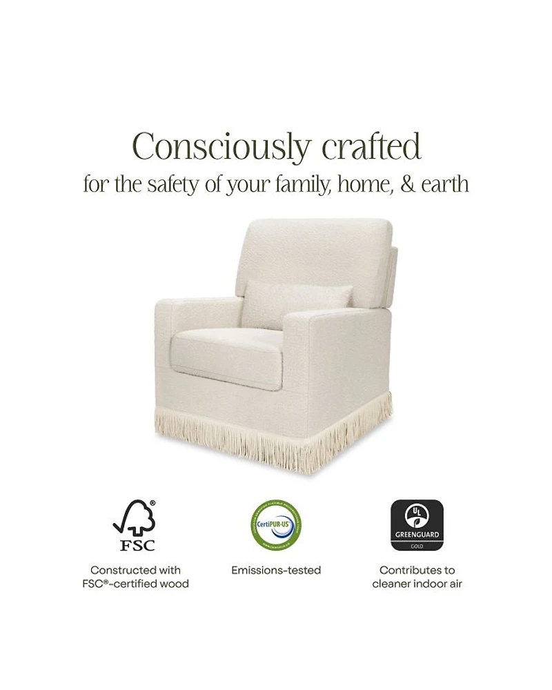 Crawford Pillowback Comfort Swivel Glider - Bouclé with Tassel Fringe