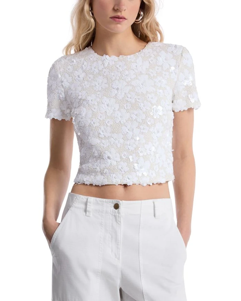 Floral Sequin Crop Top