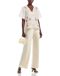 Embroidered Split Neck Top