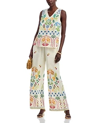 Tropical Print Button Back Tank