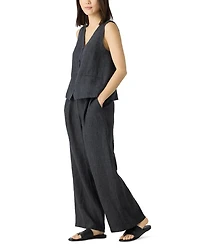 Washed Linen Délavé Pleated Wide Leg Pants