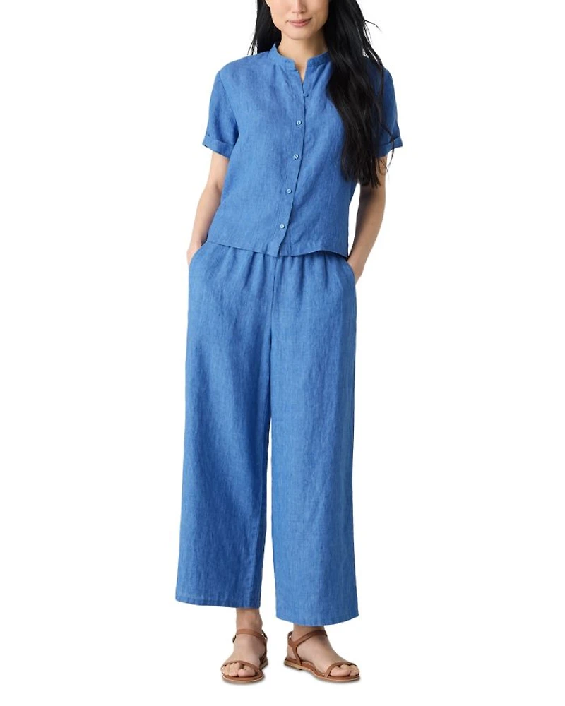Washed Linen Délavé Mandarin Collar Shirt