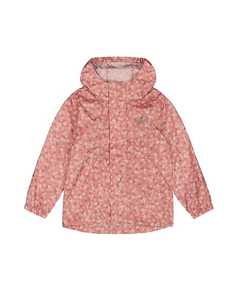 Deux par Deux Girls' Printed Packable Windbreaker Small Flowers - Little Kid