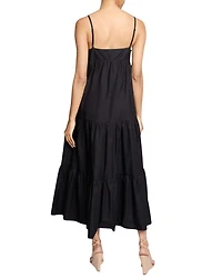 Itzel Sleeveless Multi-Tier Midi Dress with Shoulder Straps and Side Pockets Cotton Poplin