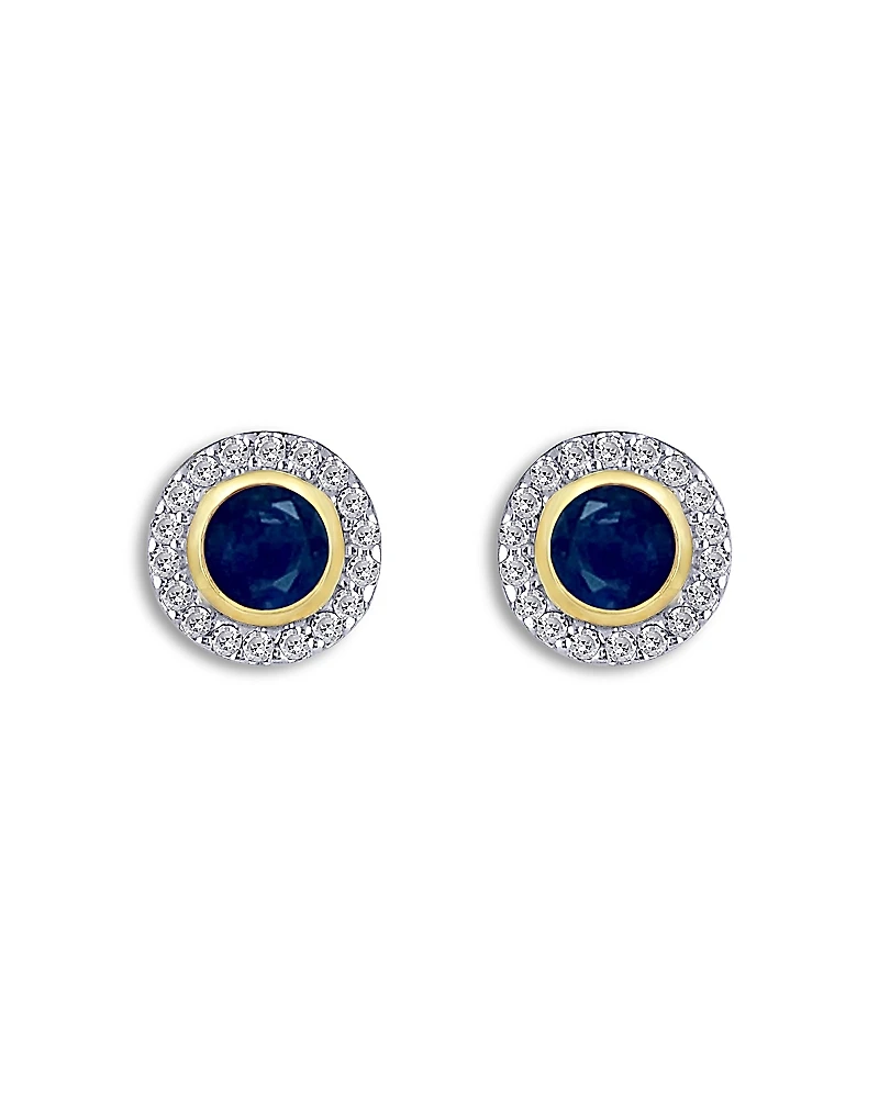 Moon & Meadow 14K Yellow Gold Sapphire & Diamond Halo Stud Earrings