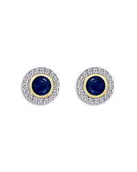 Moon & Meadow 14K Yellow Gold Sapphire & Diamond Halo Stud Earrings