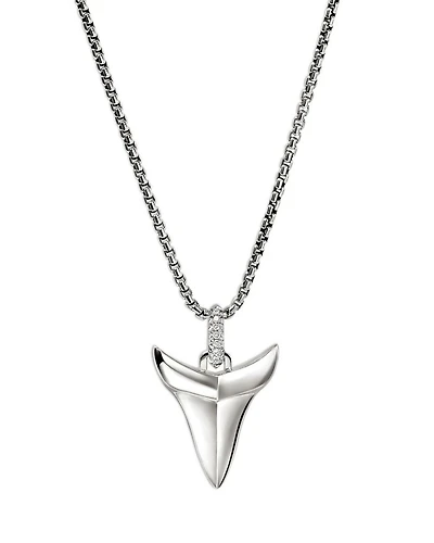 Men's Sterling Silver Modern Talisman Diamond Shark Tooth Pendant Necklace, 22"