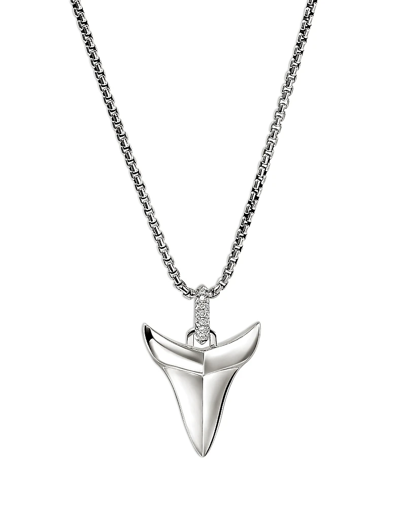 John Hardy Men's Sterling Silver Modern Talisman Diamond Shark Tooth Pendant Necklace, 22