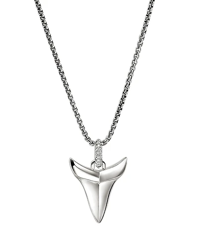 John Hardy Men's Sterling Silver Modern Talisman Diamond Shark Tooth Pendant Necklace, 22