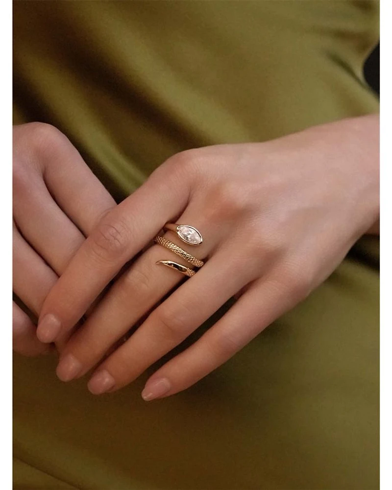 Marquise Cubic Zirconia Coiled Snake Ring 18K Gold Plated