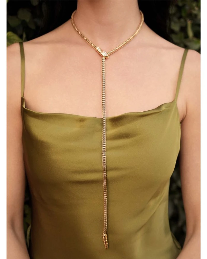 Serpentina Marquise Cubic Zirconia Snake Chain Adjustable Lariat Necklace in 18K Gold Plated, 26"