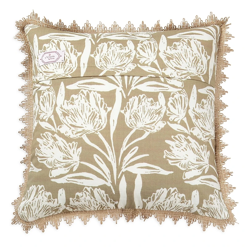 vVyom Saffron Embroidered Reversible Cushion, 20 x 20