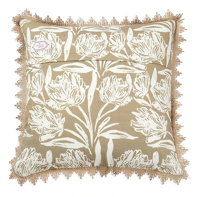 vVyom Saffron Embroidered Reversible Cushion, 20 x 20