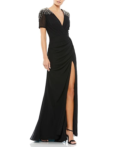 Mac Duggal Sequined Embellished Shoulder Evening Gown