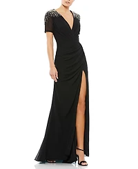 Mac Duggal Sequined Embellished Shoulder Evening Gown