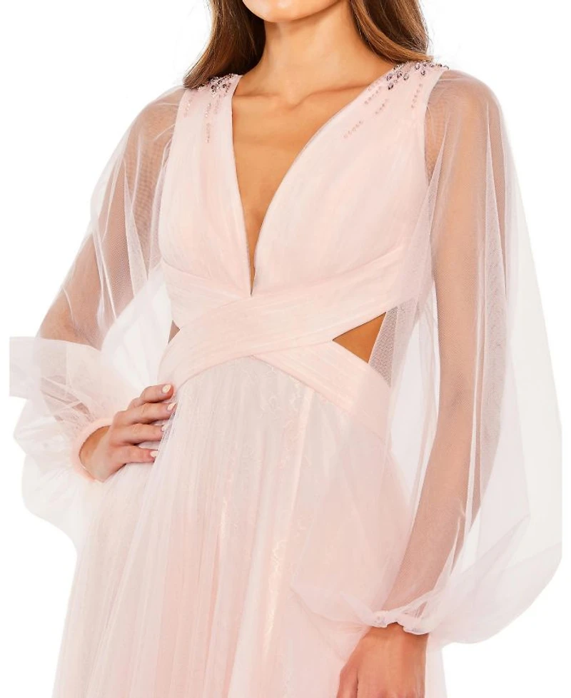 Tulle Sheer Long Sleeve Cut Out Lace Up A Line Gown