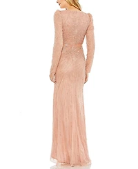Sequined Wrap Over Long Sleeve Gown