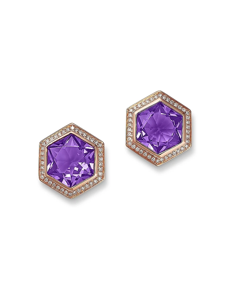 Bloomingdale's Fine Collection Amethyst & Diamond Bezel Stud Earrings