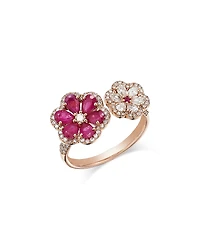 Bloomingdale's Fine Collection Ruby & Diamond Flower Cuff Ring