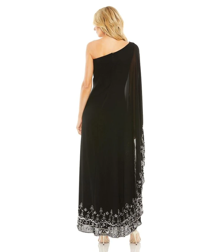 One Shoulder Embellished Trapeze Gown